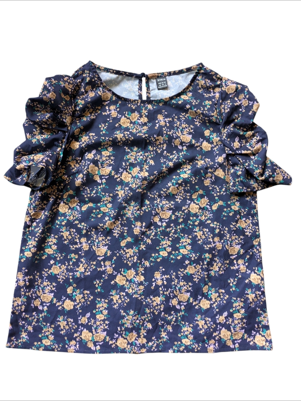 ♥️ SHEIN Navy Floral Ruffle Sleeve Dress